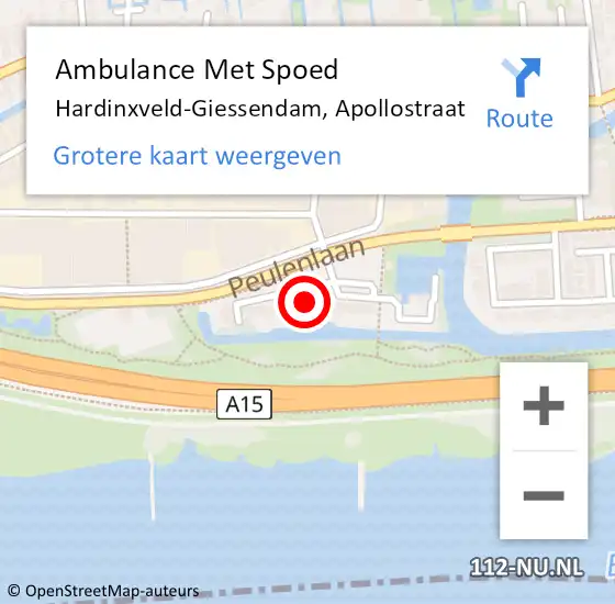 Locatie op kaart van de 112 melding: Ambulance Met Spoed Naar Hardinxveld-Giessendam, Apollostraat op 6 april 2024 10:06