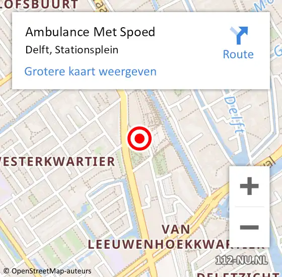 Locatie op kaart van de 112 melding: Ambulance Met Spoed Naar Delft, Stationsplein op 6 april 2024 10:06