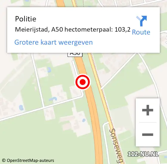 Locatie op kaart van de 112 melding: Politie Meierijstad, A50 hectometerpaal: 103,2 op 6 april 2024 10:21