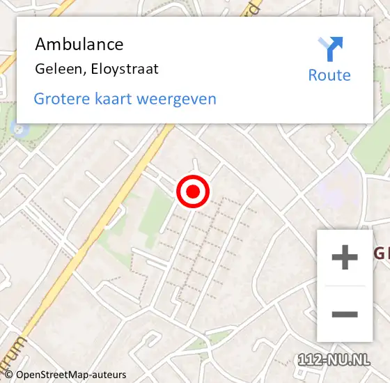 Locatie op kaart van de 112 melding: Ambulance Geleen, Eloystraat op 1 oktober 2014 14:49