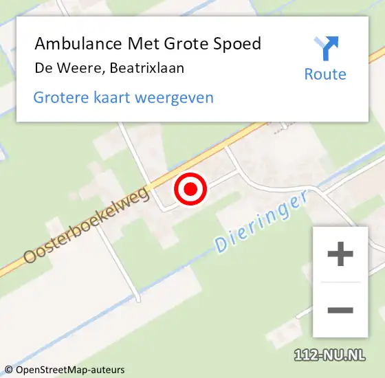 Locatie op kaart van de 112 melding: Ambulance Met Grote Spoed Naar De Weere, Beatrixlaan op 6 april 2024 10:53
