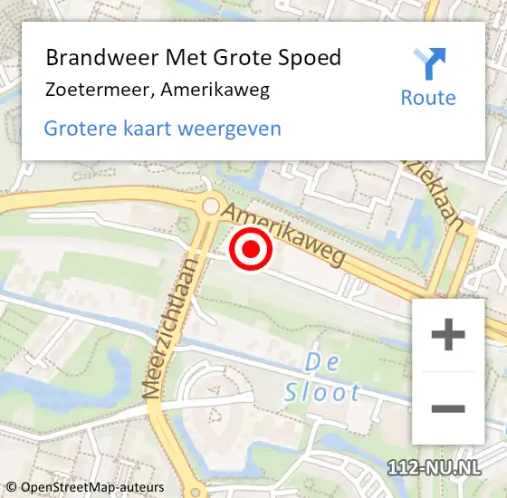 Locatie op kaart van de 112 melding: Brandweer Met Grote Spoed Naar Zoetermeer, Amerikaweg op 6 april 2024 11:09