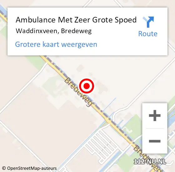 Locatie op kaart van de 112 melding: Ambulance Met Zeer Grote Spoed Naar Waddinxveen, Bredeweg op 6 april 2024 11:27