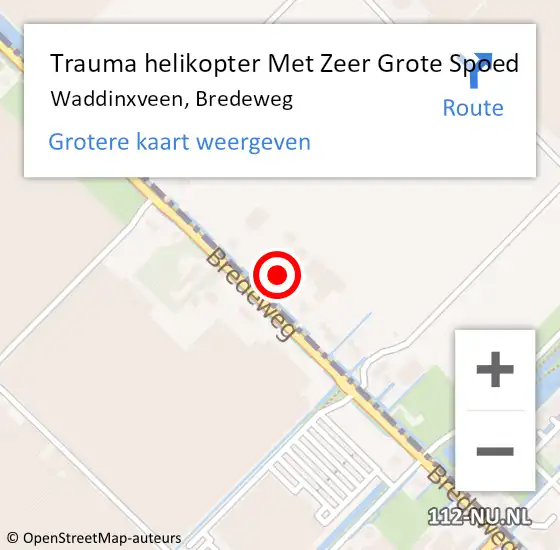 Locatie op kaart van de 112 melding: Trauma helikopter Met Zeer Grote Spoed Naar Waddinxveen, Bredeweg op 6 april 2024 11:29