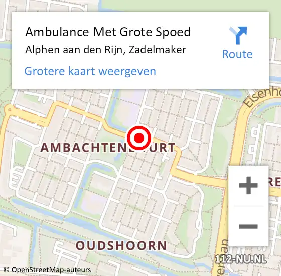 Locatie op kaart van de 112 melding: Ambulance Met Grote Spoed Naar Alphen aan den Rijn, Zadelmaker op 6 april 2024 11:51