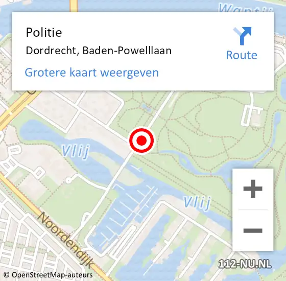 Locatie op kaart van de 112 melding: Politie Dordrecht, Baden-Powelllaan op 6 april 2024 12:13