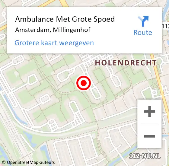 Locatie op kaart van de 112 melding: Ambulance Met Grote Spoed Naar Amsterdam, Millingenhof op 6 april 2024 12:30