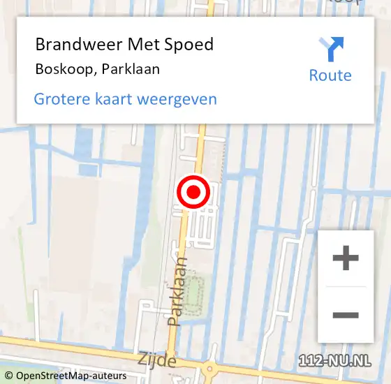 Locatie op kaart van de 112 melding: Brandweer Met Spoed Naar Boskoop, Parklaan op 6 april 2024 12:38