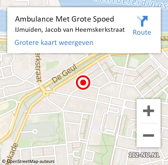 Locatie op kaart van de 112 melding: Ambulance Met Grote Spoed Naar IJmuiden, Jacob van Heemskerkstraat op 6 april 2024 12:41