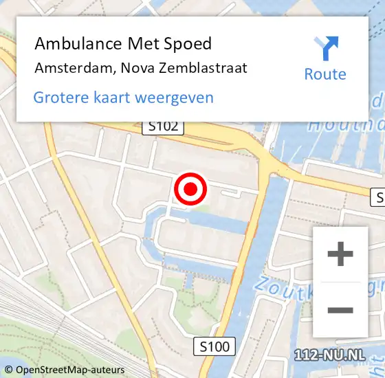 Locatie op kaart van de 112 melding: Ambulance Met Spoed Naar Amsterdam, Nova Zemblastraat op 6 april 2024 12:41