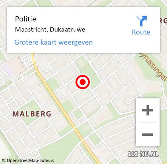 Locatie op kaart van de 112 melding: Politie Maastricht, Dukaatruwe op 6 april 2024 13:38