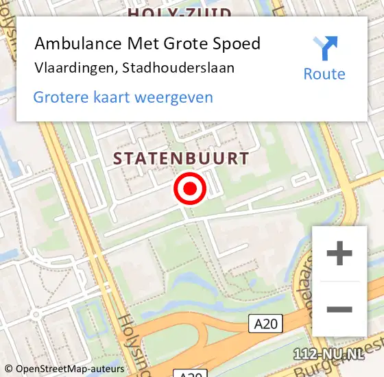 Locatie op kaart van de 112 melding: Ambulance Met Grote Spoed Naar Vlaardingen, Stadhouderslaan op 6 april 2024 14:07
