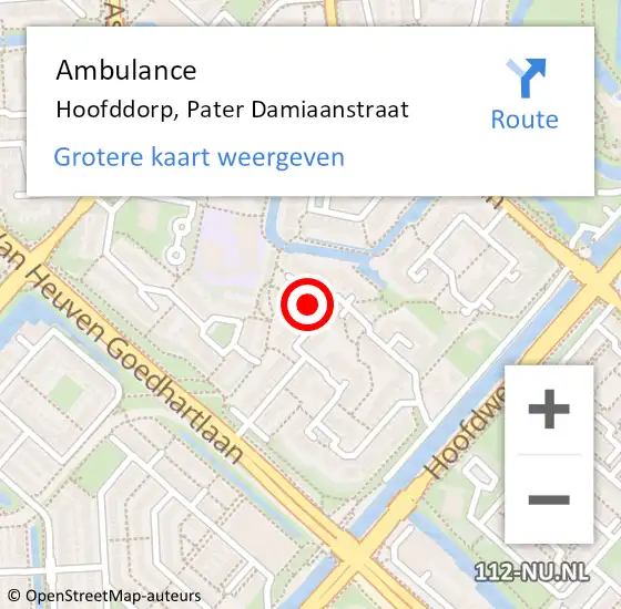 Locatie op kaart van de 112 melding: Ambulance Hoofddorp, Pater Damiaanstraat op 6 april 2024 14:13