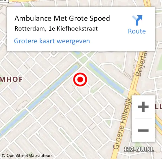 Locatie op kaart van de 112 melding: Ambulance Met Grote Spoed Naar Rotterdam, 1e Kiefhoekstraat op 6 april 2024 14:31