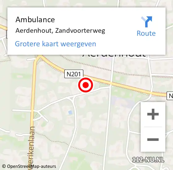 Locatie op kaart van de 112 melding: Ambulance Aerdenhout, Zandvoorterweg op 6 april 2024 14:34