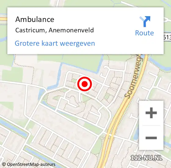 Locatie op kaart van de 112 melding: Ambulance Castricum, Anemonenveld op 6 april 2024 15:00