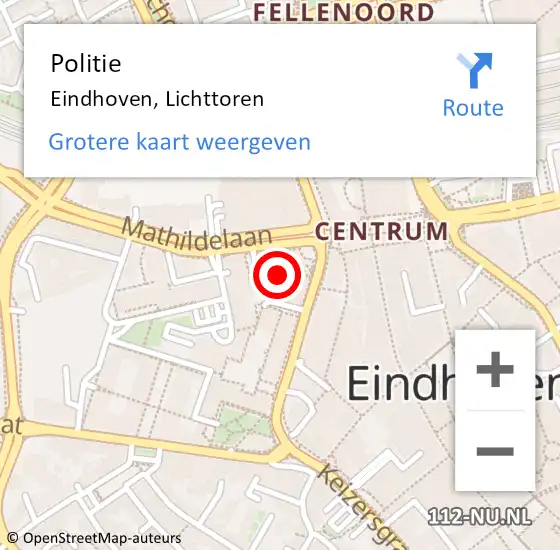 Locatie op kaart van de 112 melding: Politie Eindhoven, Lichttoren op 6 april 2024 15:02