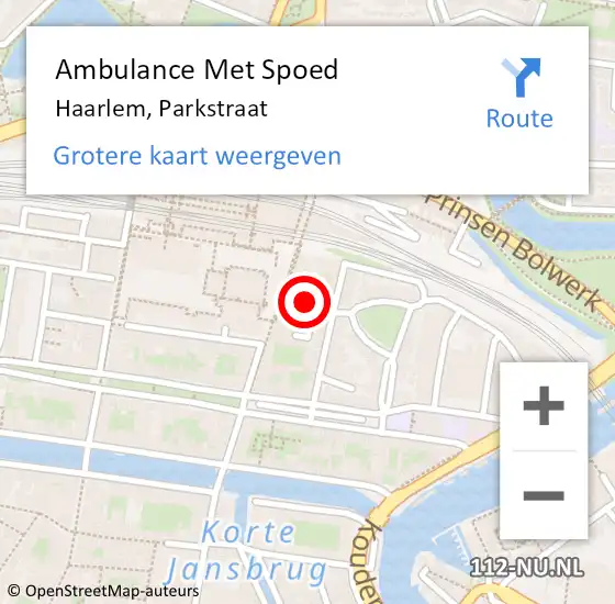Locatie op kaart van de 112 melding: Ambulance Met Spoed Naar Haarlem, Parkstraat op 6 april 2024 15:18