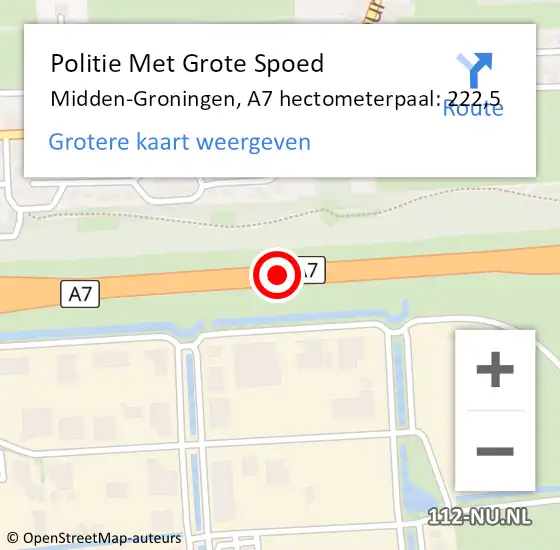 Locatie op kaart van de 112 melding: Politie Met Grote Spoed Naar Midden-Groningen, A7 hectometerpaal: 222,5 op 6 april 2024 15:36