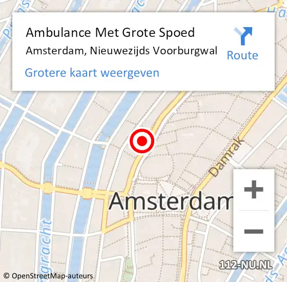 Locatie op kaart van de 112 melding: Ambulance Met Grote Spoed Naar Amsterdam, Nieuwezijds Voorburgwal op 6 april 2024 15:41