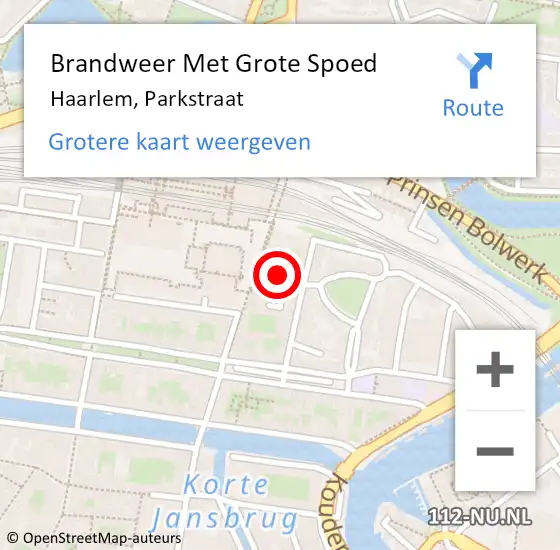 Locatie op kaart van de 112 melding: Brandweer Met Grote Spoed Naar Haarlem, Parkstraat op 6 april 2024 15:47