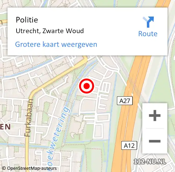 Locatie op kaart van de 112 melding: Politie Utrecht, Zwarte Woud op 6 april 2024 15:53