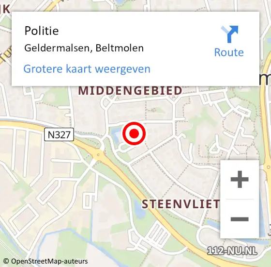 Locatie op kaart van de 112 melding: Politie Geldermalsen, Beltmolen op 6 april 2024 16:24