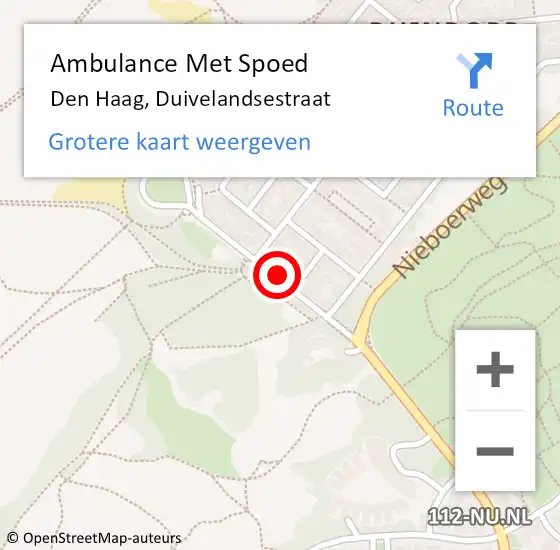 Locatie op kaart van de 112 melding: Ambulance Met Spoed Naar Den Haag, Duivelandsestraat op 6 april 2024 16:32