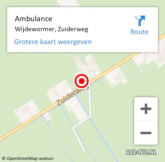 Locatie op kaart van de 112 melding: Ambulance Wijdewormer, Zuiderweg op 6 april 2024 16:43