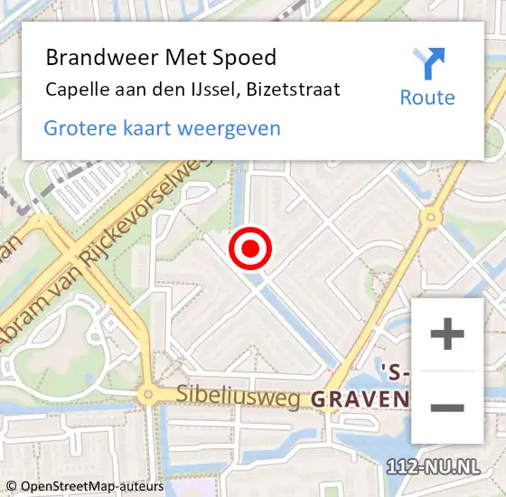 Locatie op kaart van de 112 melding: Brandweer Met Spoed Naar Capelle aan den IJssel, Bizetstraat op 6 april 2024 16:50