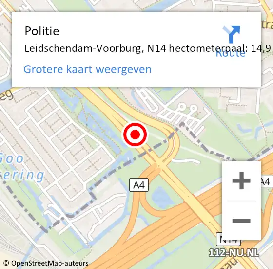 Locatie op kaart van de 112 melding: Politie Leidschendam-Voorburg, N14 hectometerpaal: 14,9 op 6 april 2024 17:23