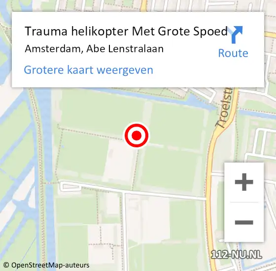 Locatie op kaart van de 112 melding: Trauma helikopter Met Grote Spoed Naar Amsterdam, Abe Lenstralaan op 6 april 2024 17:57