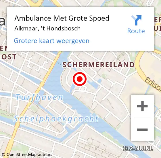 Locatie op kaart van de 112 melding: Ambulance Met Grote Spoed Naar Alkmaar, 't Hondsbosch op 6 april 2024 18:02