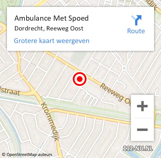Locatie op kaart van de 112 melding: Ambulance Met Spoed Naar Dordrecht, Reeweg Oost op 6 april 2024 18:03
