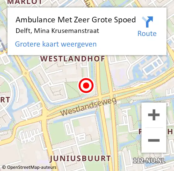 Locatie op kaart van de 112 melding: Ambulance Met Zeer Grote Spoed Naar Delft, Mina Krusemanstraat op 6 april 2024 18:33