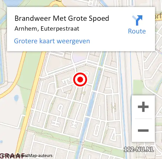 Locatie op kaart van de 112 melding: Brandweer Met Grote Spoed Naar Arnhem, Euterpestraat op 6 april 2024 18:45