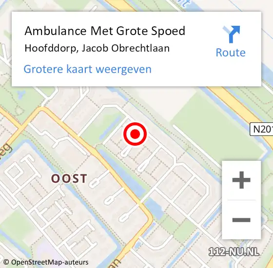 Locatie op kaart van de 112 melding: Ambulance Met Grote Spoed Naar Hoofddorp, Jacob Obrechtlaan op 6 april 2024 18:48