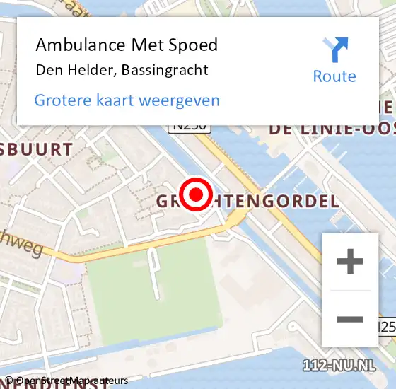 Locatie op kaart van de 112 melding: Ambulance Met Spoed Naar Den Helder, Bassingracht op 6 april 2024 19:15