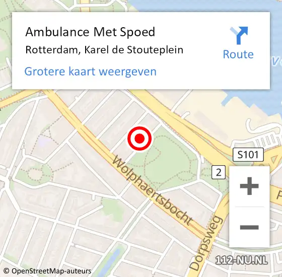 Locatie op kaart van de 112 melding: Ambulance Met Spoed Naar Rotterdam, Karel de Stouteplein op 6 april 2024 19:17