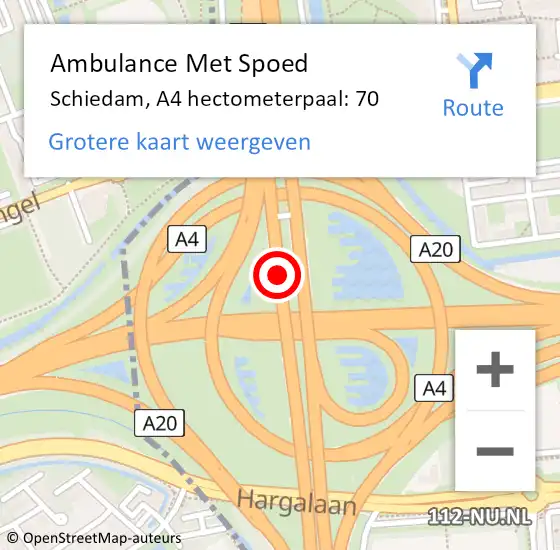 Locatie op kaart van de 112 melding: Ambulance Met Spoed Naar Schiedam, A4 hectometerpaal: 70 op 6 april 2024 20:14