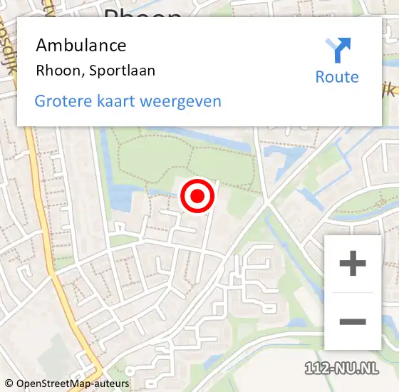 Locatie op kaart van de 112 melding: Ambulance Rhoon, Sportlaan op 6 april 2024 20:23