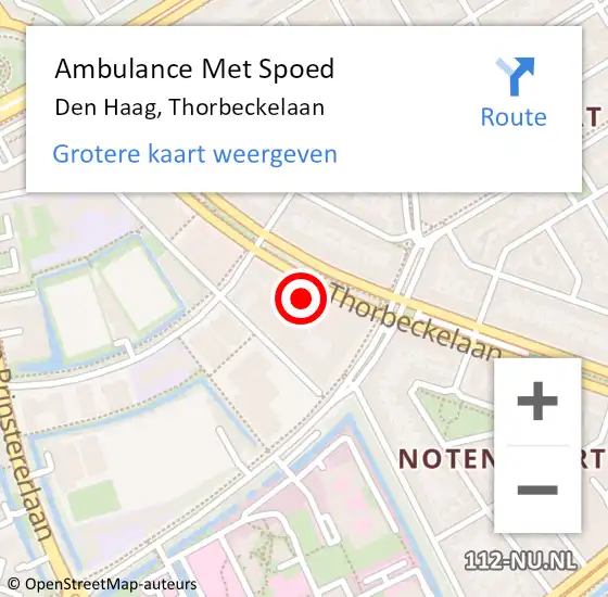 Locatie op kaart van de 112 melding: Ambulance Met Spoed Naar Den Haag, Thorbeckelaan op 6 april 2024 21:09