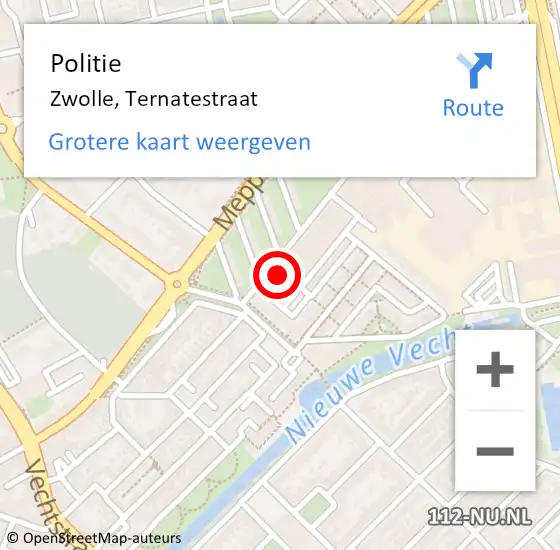 Locatie op kaart van de 112 melding: Politie Zwolle, Ternatestraat op 6 april 2024 21:12