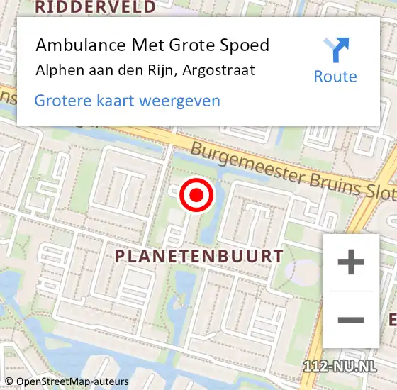 Locatie op kaart van de 112 melding: Ambulance Met Grote Spoed Naar Alphen aan den Rijn, Argostraat op 6 april 2024 21:20