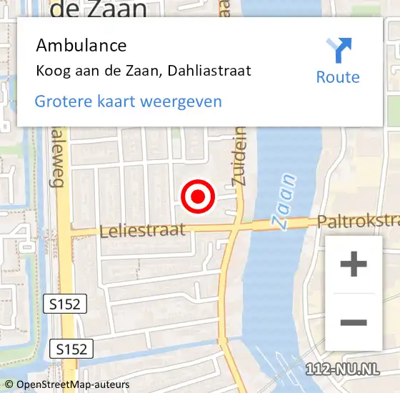 Locatie op kaart van de 112 melding: Ambulance Koog aan de Zaan, Dahliastraat op 6 april 2024 21:25