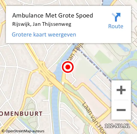 Locatie op kaart van de 112 melding: Ambulance Met Grote Spoed Naar Rijswijk, Jan Thijssenweg op 6 april 2024 22:29