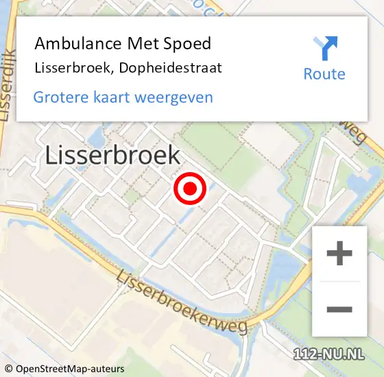 Locatie op kaart van de 112 melding: Ambulance Met Spoed Naar Lisserbroek, Dopheidestraat op 6 april 2024 22:48