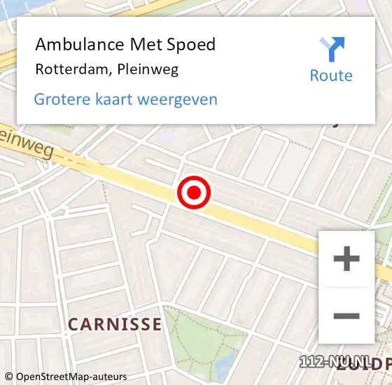 Locatie op kaart van de 112 melding: Ambulance Met Spoed Naar Rotterdam, Pleinweg op 6 april 2024 23:27