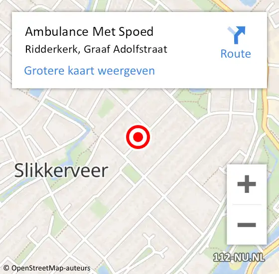 Locatie op kaart van de 112 melding: Ambulance Met Spoed Naar Ridderkerk, Graaf Adolfstraat op 6 april 2024 23:33