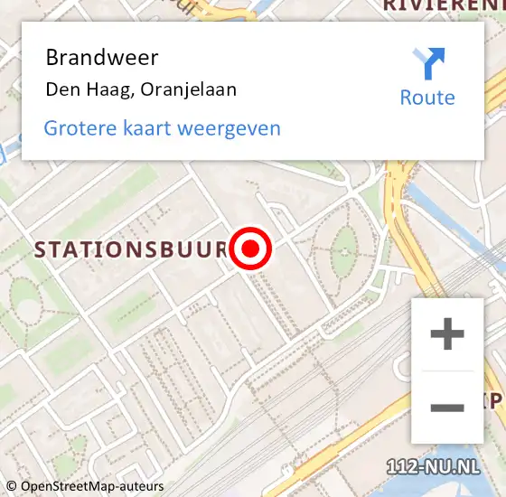 Locatie op kaart van de 112 melding: Brandweer Den Haag, Oranjelaan op 6 april 2024 23:50